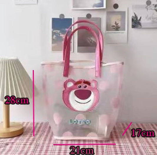 Women's Cartoon Strawberry Bear Mesh Embroidery One Handbags
