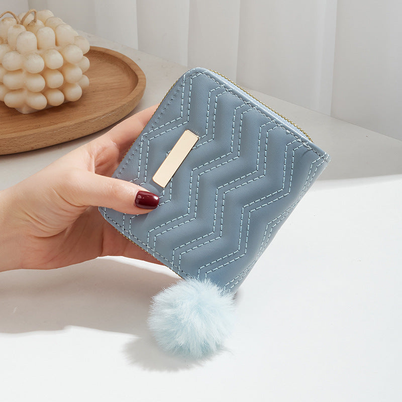 Mini Double Layer Zipper Fashion Embroidery Plush Pouches Card Holder