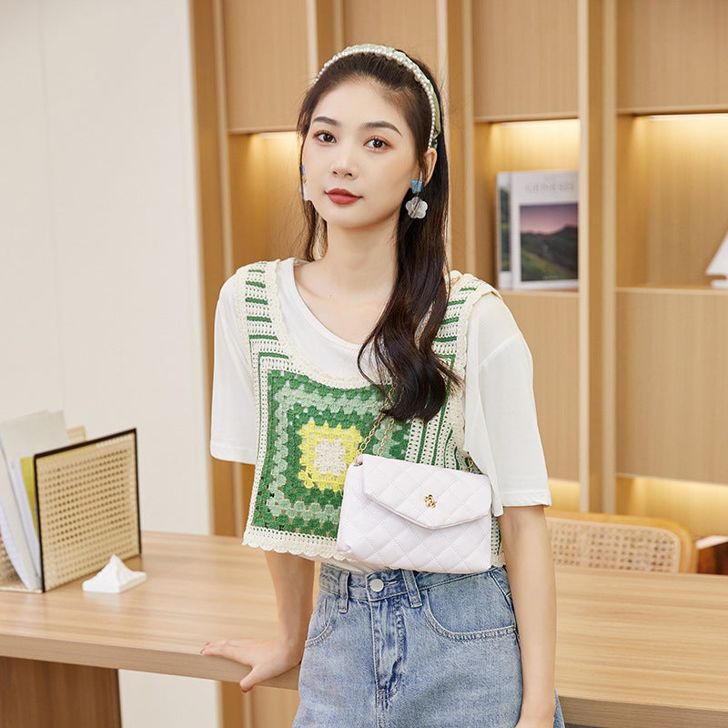 Women's Chain Metal Flower Embroidered Mobile Korean Bags