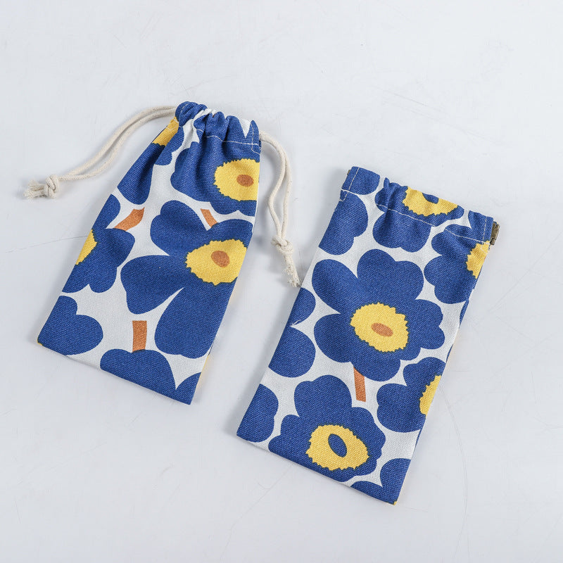 Portable Printing Canvas Jewelry Drawstring Pocket Coin Purses