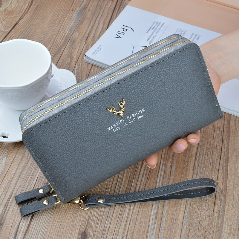 Women's Long Clutch Double Zipper Fashion Simple Large Phone Bags