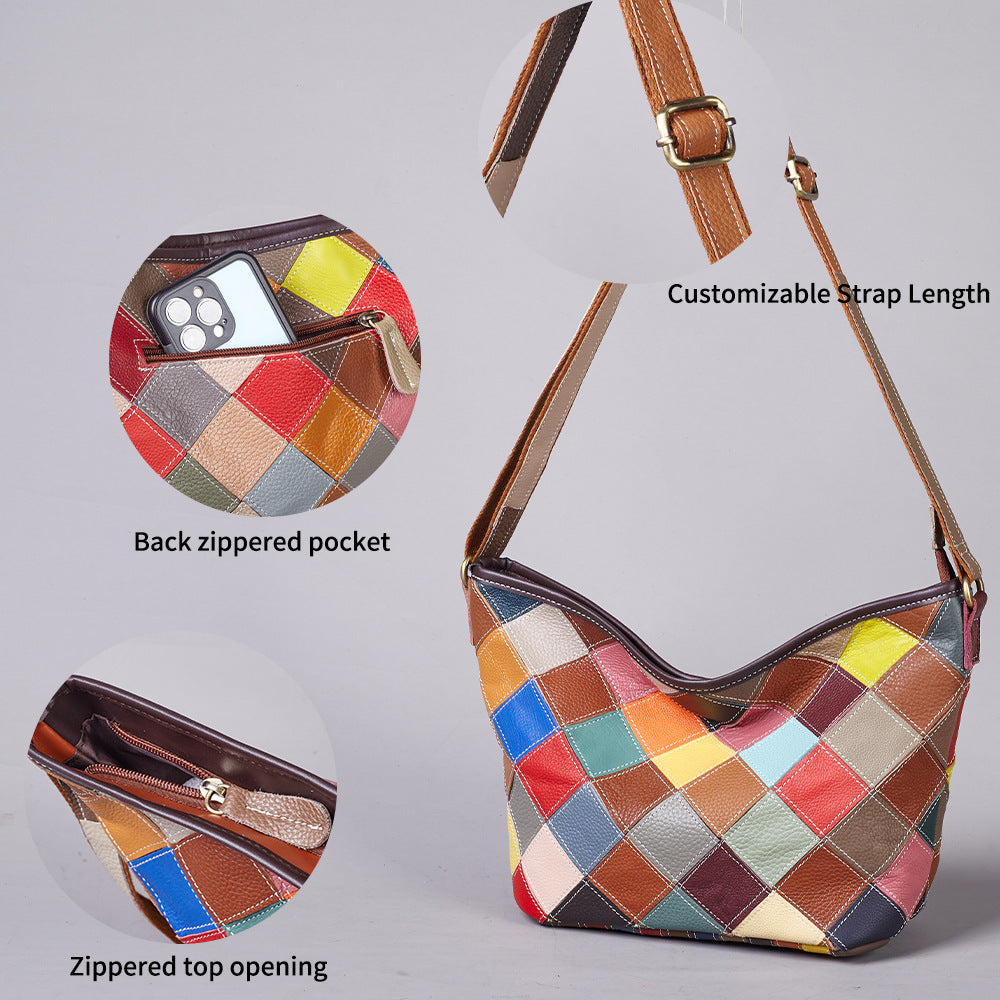 Women's Large Capacity Handmade Plaid Pattern Random Contrast Color Women's Shoulder Bag