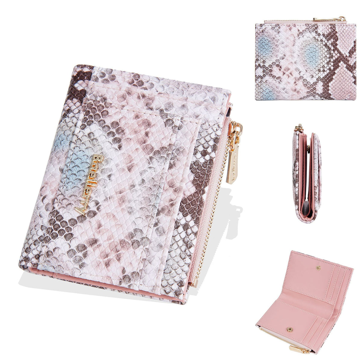 Women's Short Snake Pattern Multiple Slots Zipper Purses