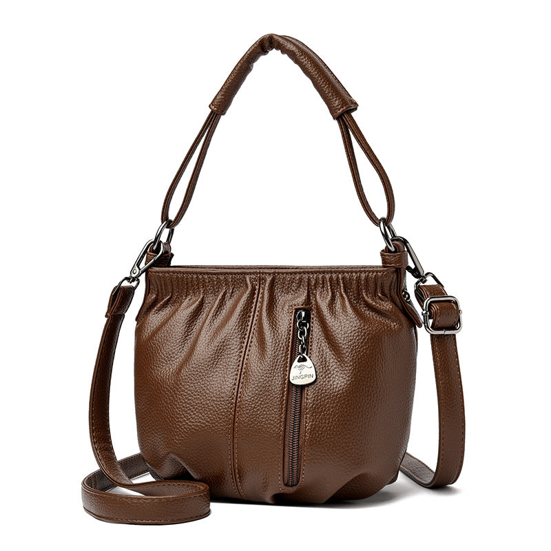 Fashion Minority Design Pleated Simple Solid Color Korean Style Women's Messenger Bag