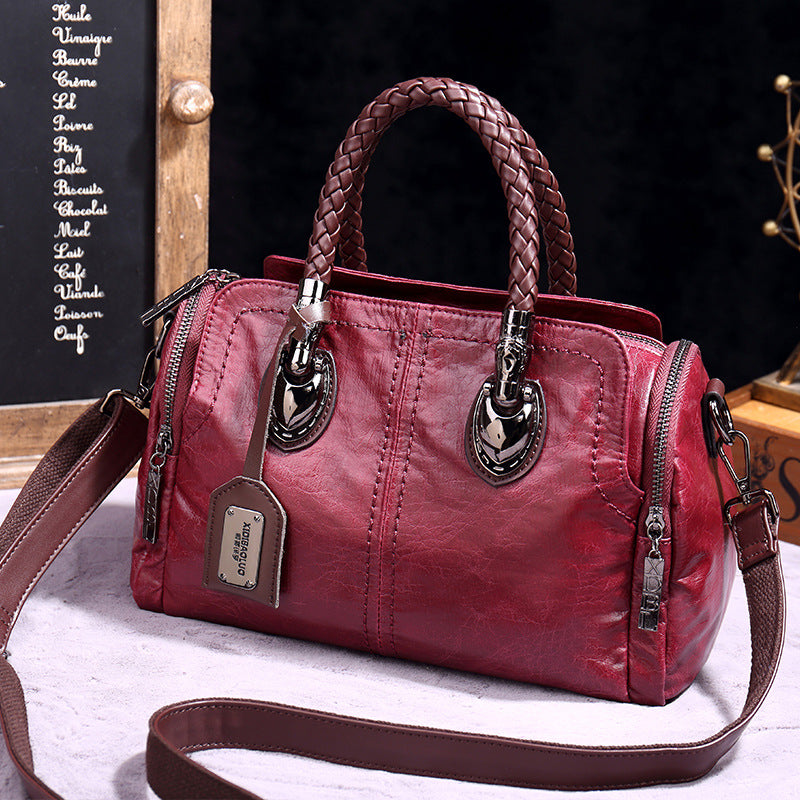 Women's Fashion Plaid Contrast Color Weave Portable Handbags