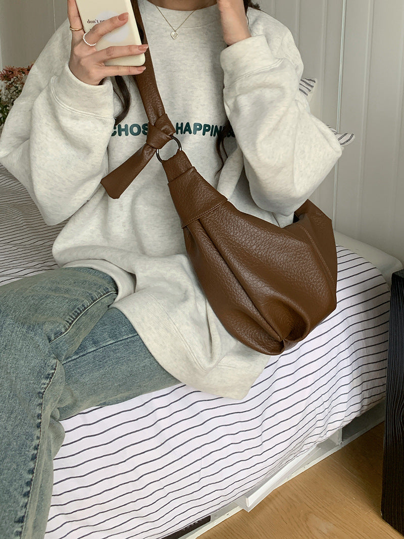 Korean Style Retro Soft Leather Pleated Dumpling Crossbody Bags