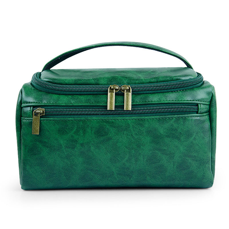 Crazy Horse Leather Large Capacity Portable Wash Makeup Bag