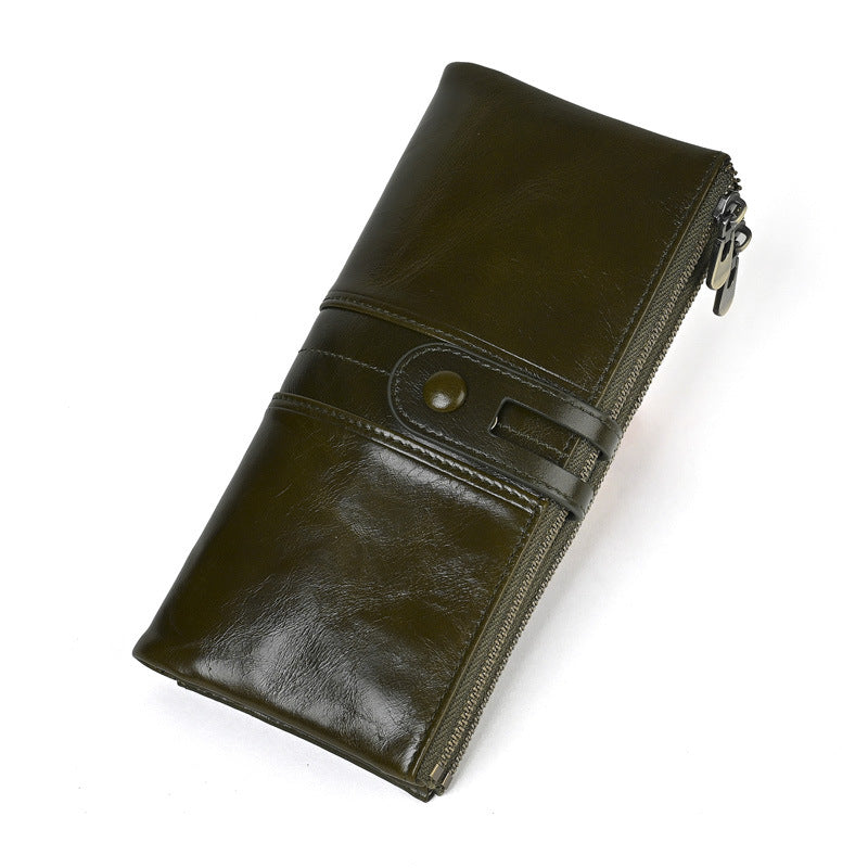 Oil Wax Skin Long Cowhide Genuine Ladies Wallet