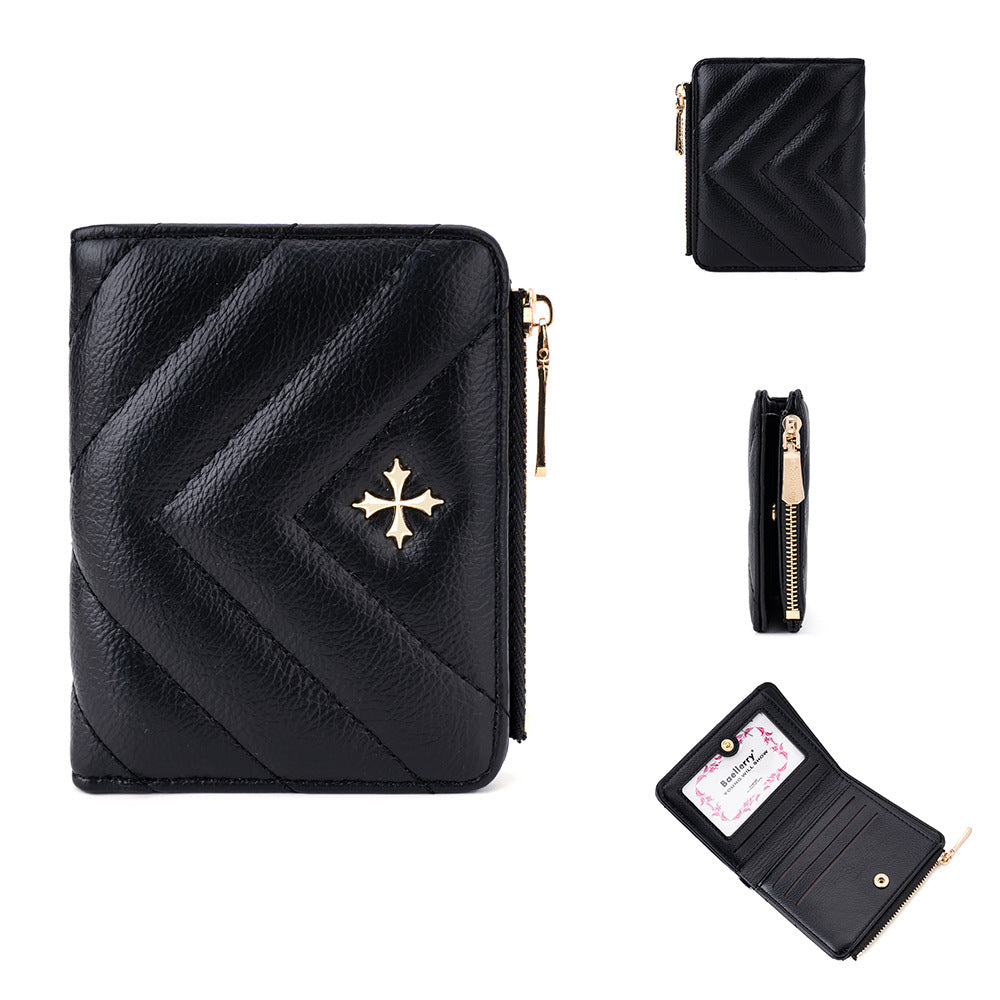 Women's Korean Short Zipper With Multi Stitching Ladies Wallet