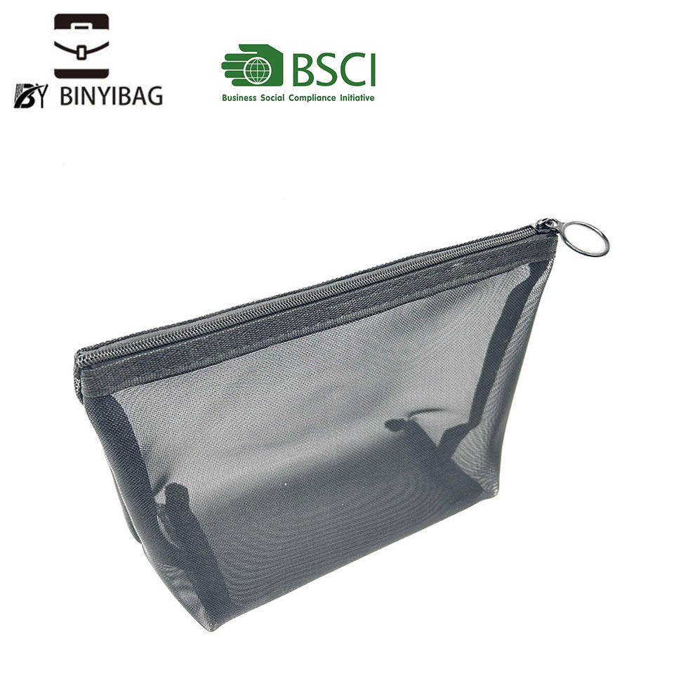 Flocking Pink Mesh Heart Portable Wash Cosmetic Bags