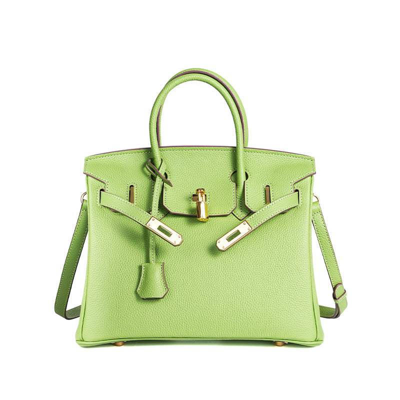 Women's Line First Layer Cowhide Handmade Litchi Grain Handbags