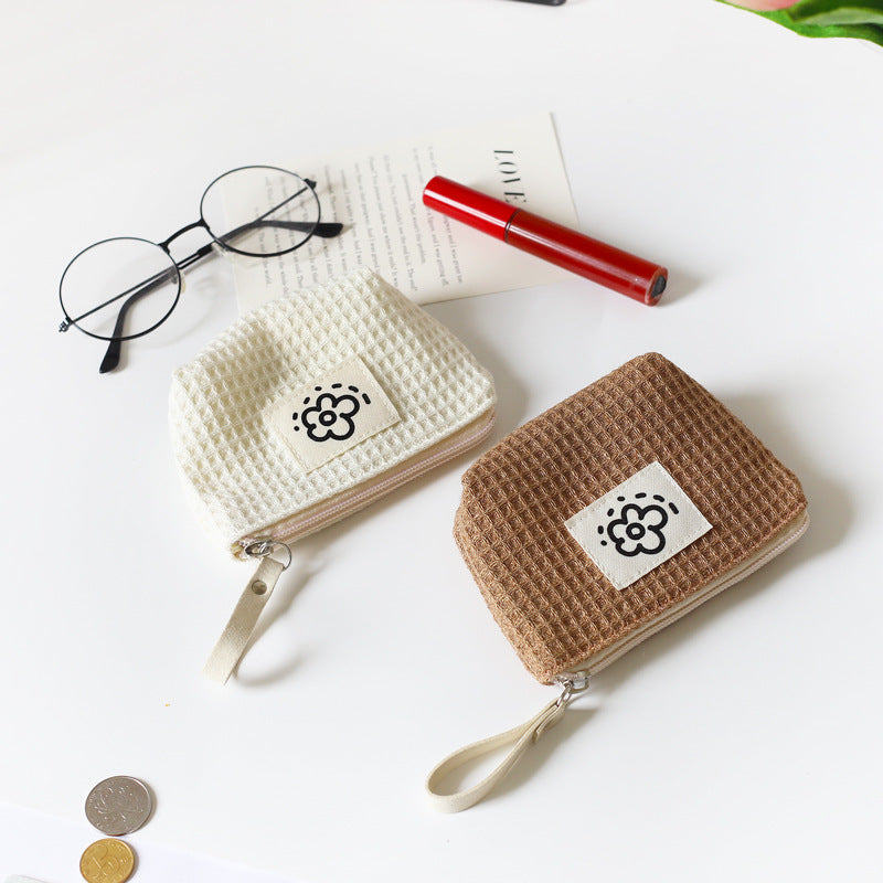 Cute Simple Waffle Storage Portable Wrist Cosmetic Bags