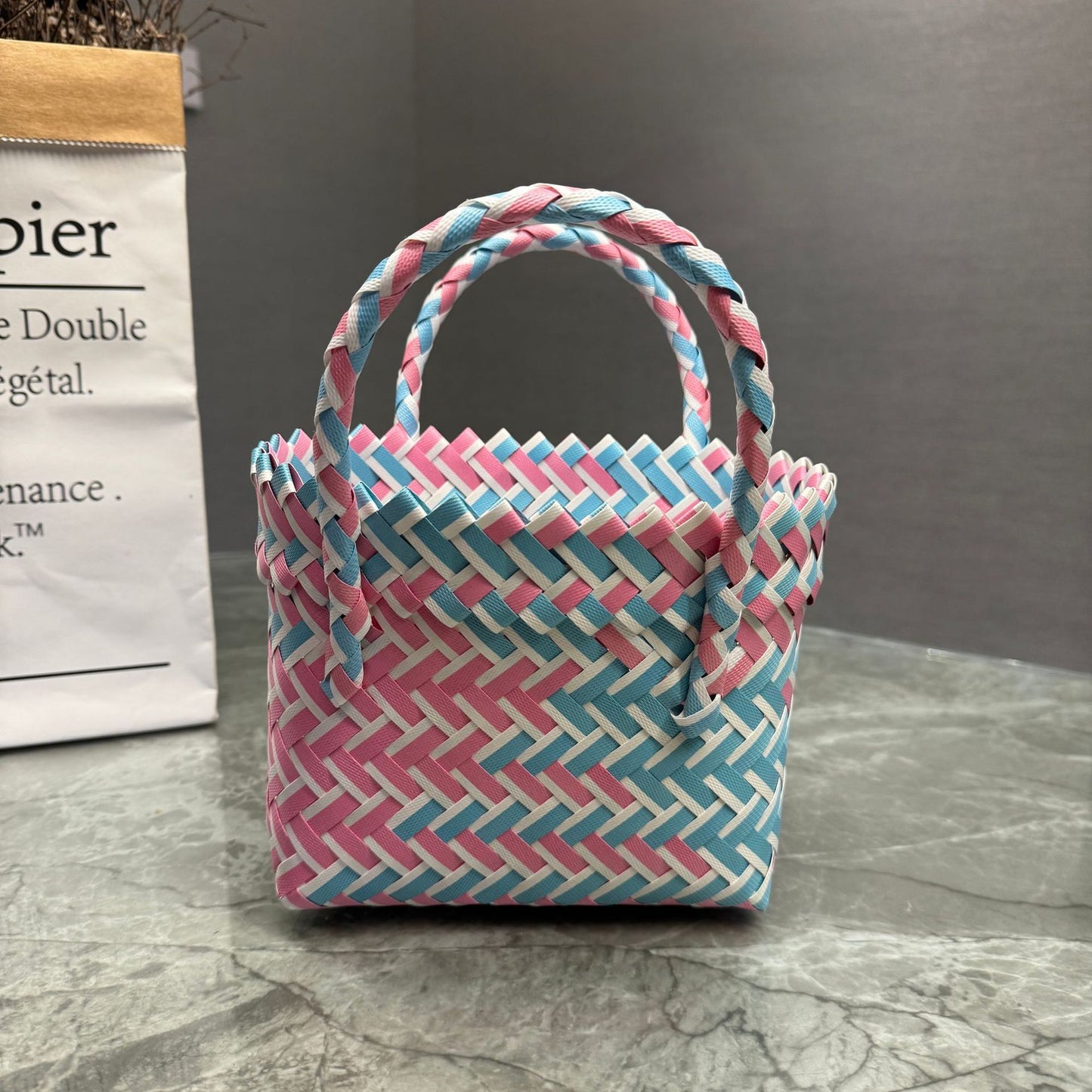 Women's Plastic Woven Knitted Basket Hand Gift Handbags