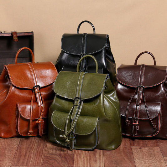 Women's Fashion Trend Leather Leisure Oil Wax Backpacks
