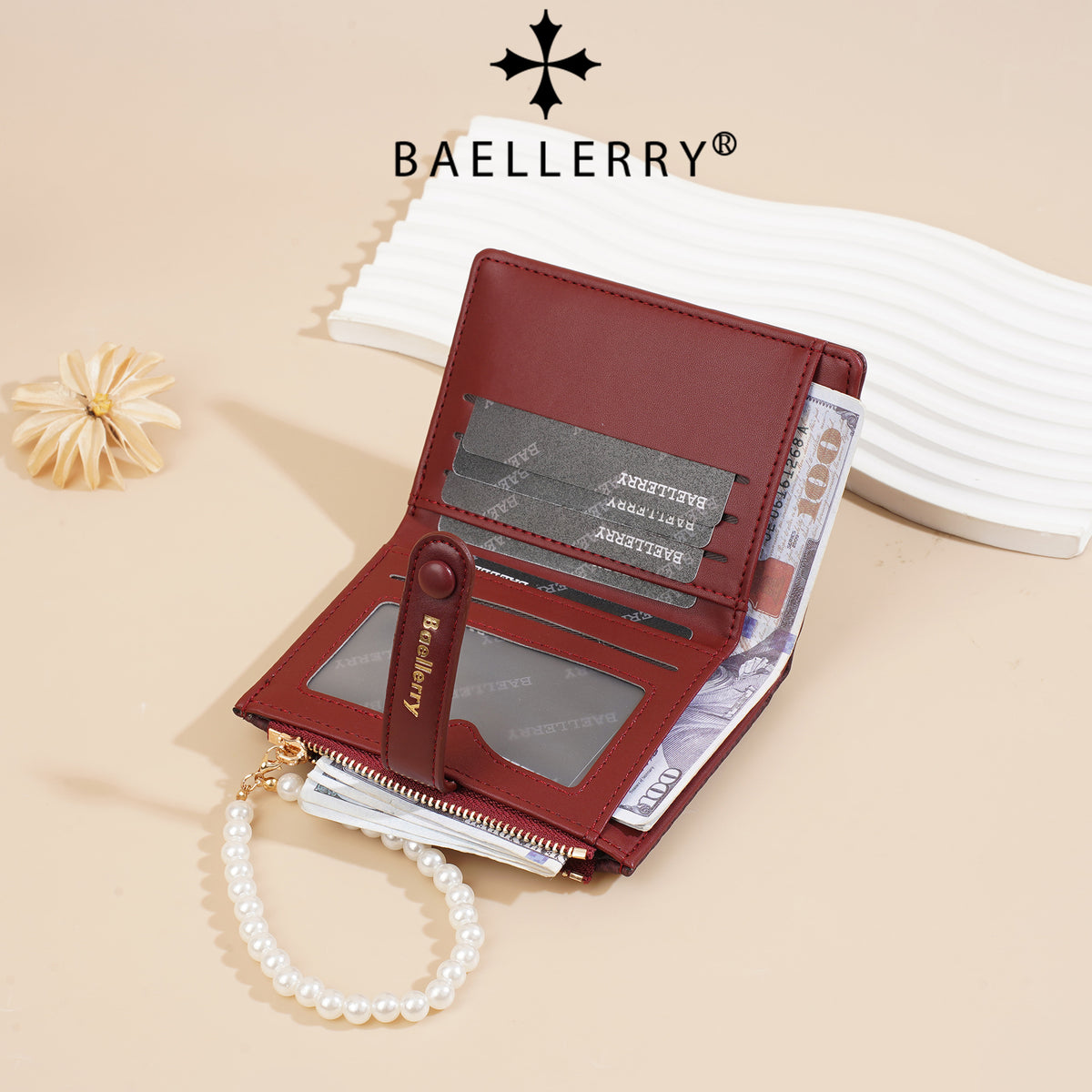 Women's Short Style Multiple Slots Pearl Bracelet Ladies Wallet