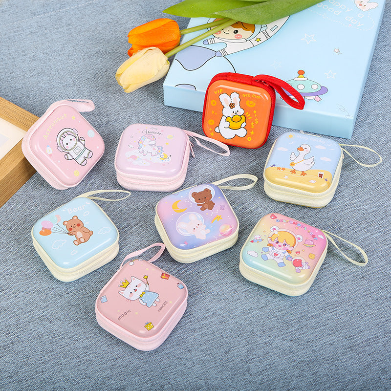 Children's Tinplate Creative Cartoon Earphone Zipper Data Cable Coin Purses