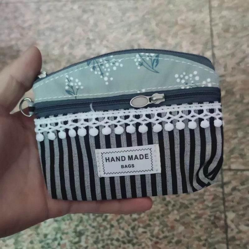 Fabric Fresh Sweet Pastoral Flowers Double Coin Purses