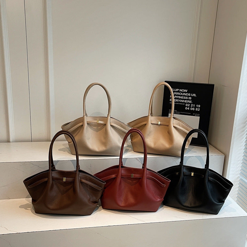 Women's Retro Lychee Pattern Portable Vegetable Basket Large Capacity Niche Pleated Women's Shoulder Bag