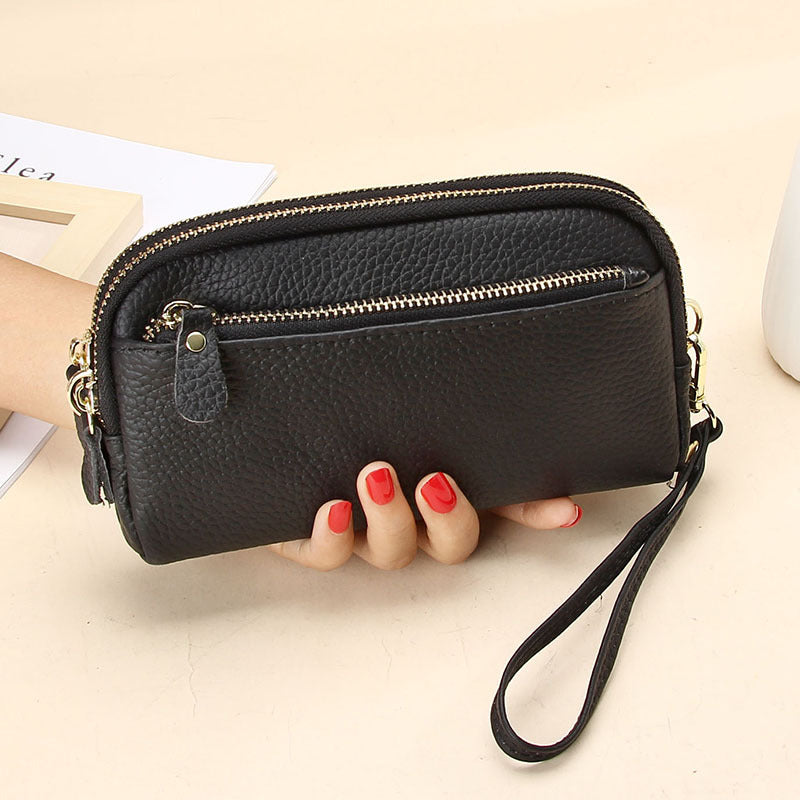 Women's Layer Leather Large Capacity Zipper Mobile Fashion Long Phone Bags