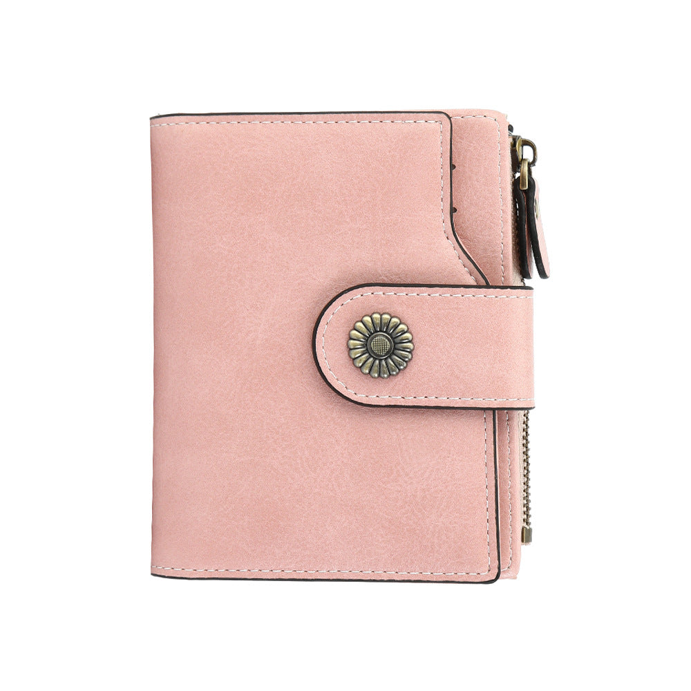 Women's Oil Wax Leather Short Mini License Ladies Wallet
