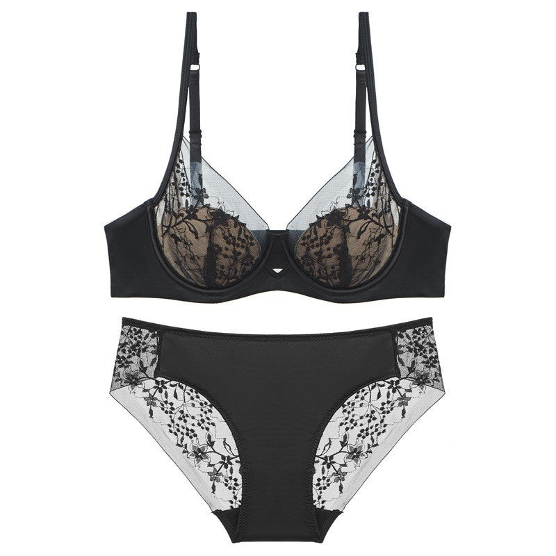 Women's French Style Thin Embroidery Lace Big Chest Show Lingerie Sets