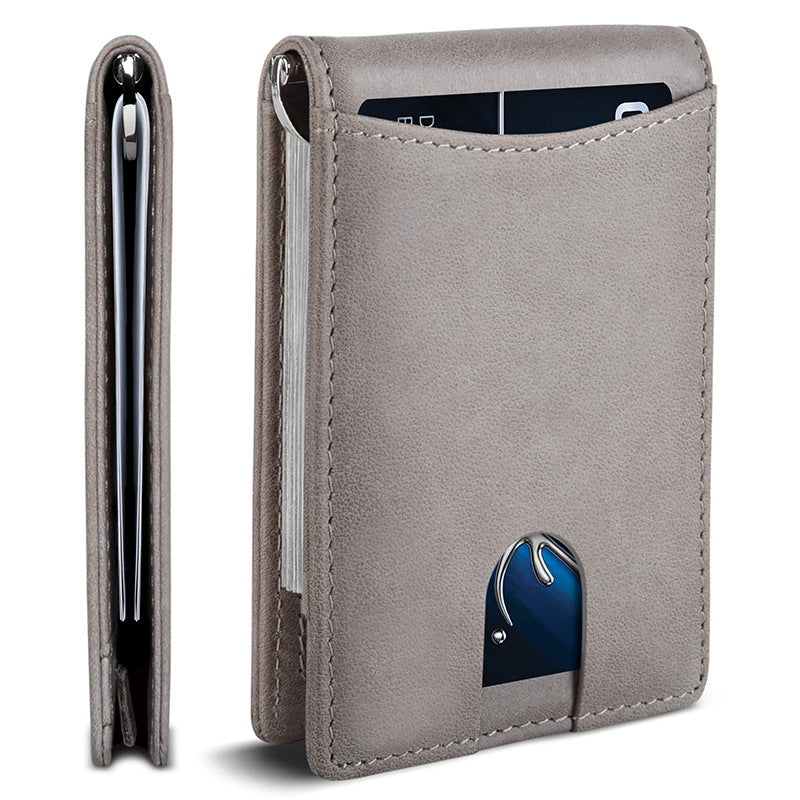 Men's Solid Color Certificate Beauty Gold Clip Business Genuine Men's Wallet