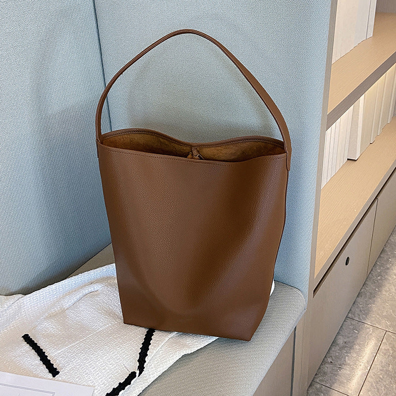 Women's Litchi Pattern Texture Soft Leather Commuter Shoulder Bags