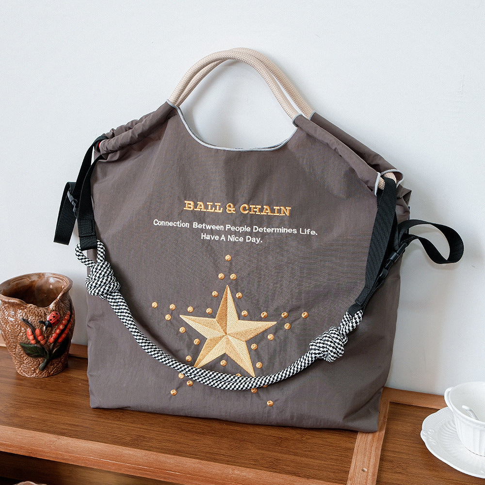 Environmental Protection Embroidery Shopping Nylon Cloth Flower Hand-held Minority Bags