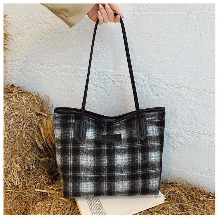 Women's Woolen Plaid Light Luxury Texture Commuter Bags