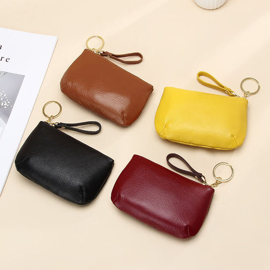 Women's First Layer Soft Cowhide Zipper Simple Pocket Coin Purses