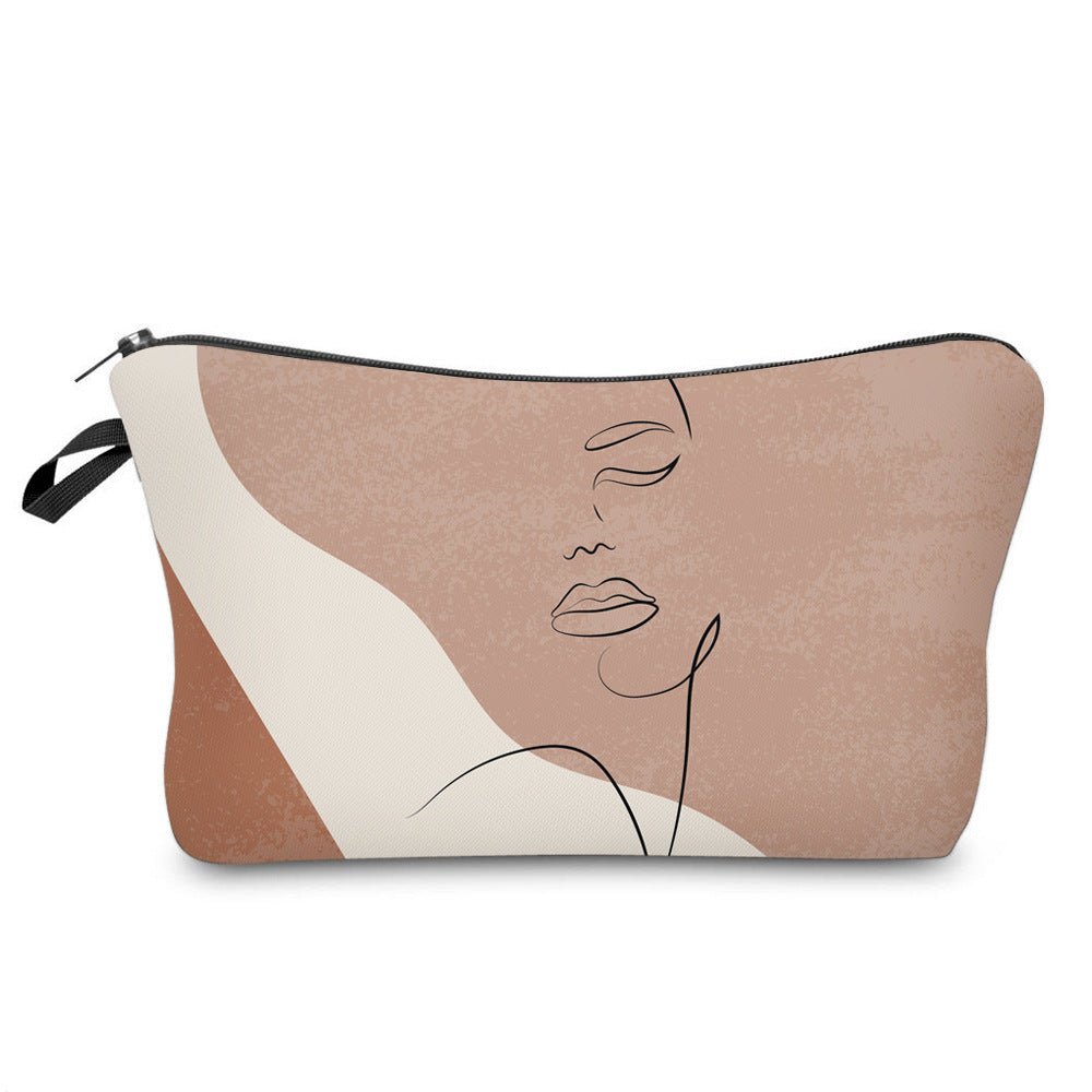 Style Artistic Lines Face Printing Storage Makeup Bag