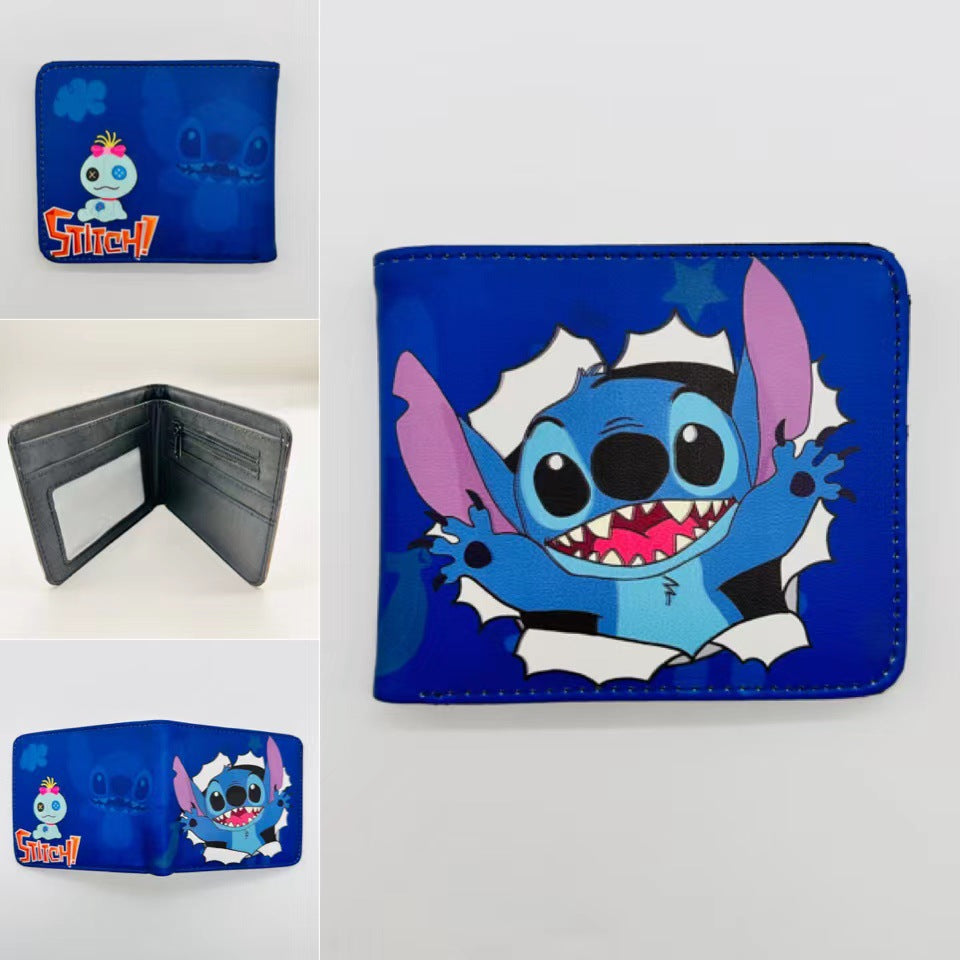 Cute Cartoon Stitch Short Anime Blue Long Ears Coin Purses