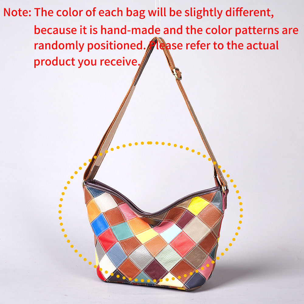 Women's Large Capacity Handmade Plaid Pattern Random Contrast Color Women's Shoulder Bag