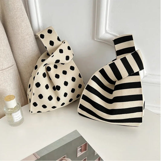 Women's Large Capacity Striped Knitted Portable Storage Korean Style Handbags