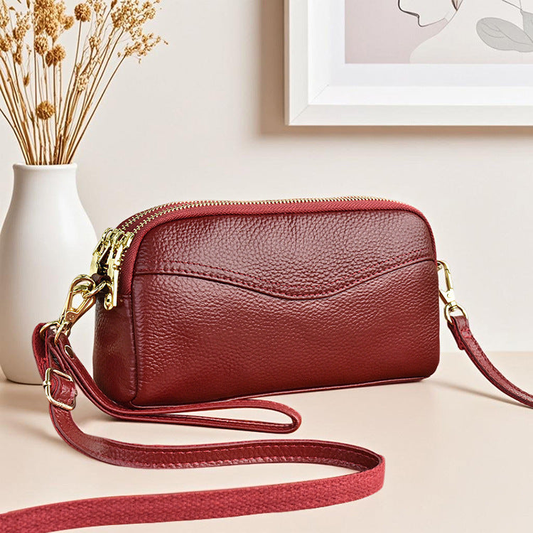 Women's Leather Mobile Hand Carrying Double Compartment Purses