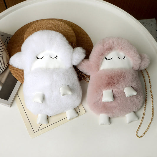 Women's Cute Lamb Fashion Furry Mobile Shoulder Bags