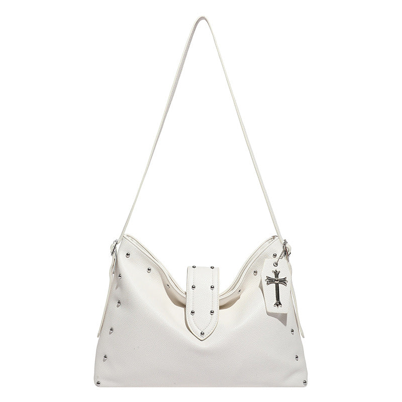 Women's Textured Rivet Solid Color Retro Large Bags