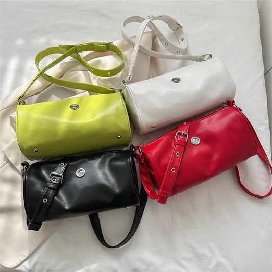 Wide Strap Round Green Barrel Female Crossbody Bags