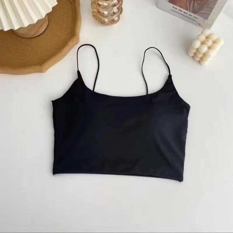 Women's Summer Silk Ice Camisole Top With Chest Pad Integrated Tanks Camis