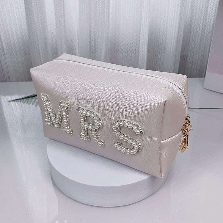 Pearl Lettered Make-up Clutch Octagonal Portable Makeup Bag
