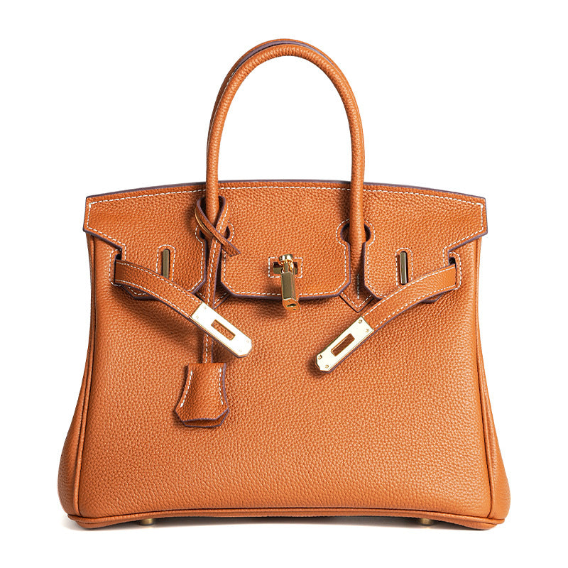 Women's Line First Layer Cowhide Handmade Litchi Grain Handbags