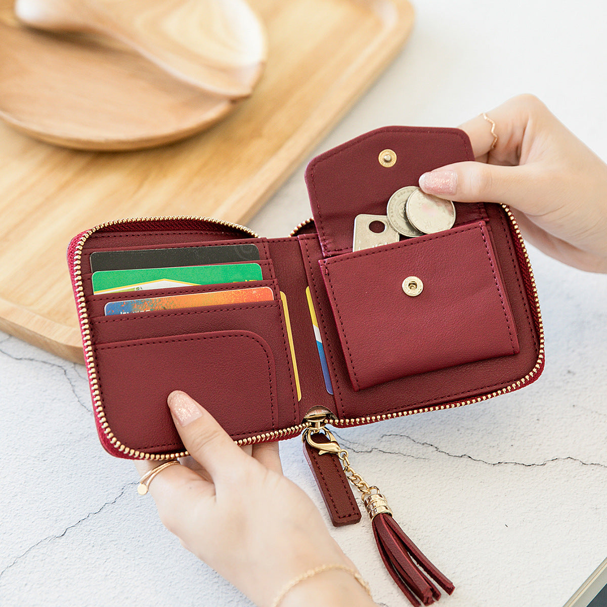 Women's Simple Zipper Korean Style Fashion Tassel Ladies Wallet
