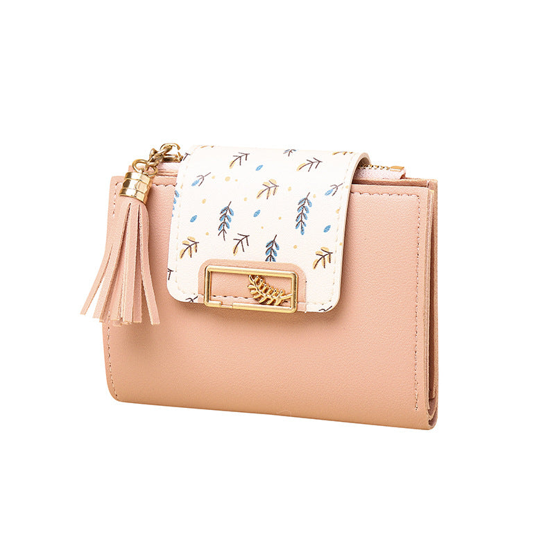 Women's High-grade Leaves Korean Clutch Tassel Pendant Ladies Wallets