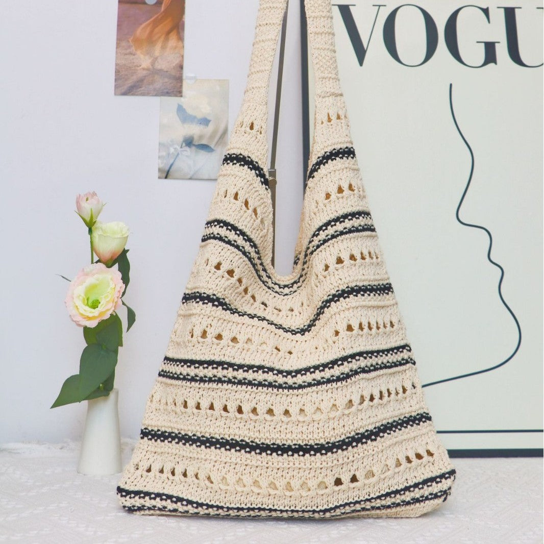 Seaside Niche Straw Vacation Large Capacity Totes Commuter Cotton Women's Shoulder Bag