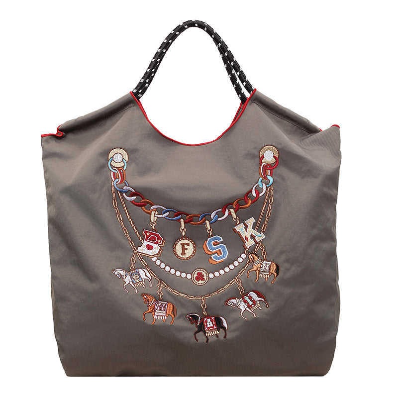 Large Capacity Blue Bottle Embroidered Canvas Leisure Embroidery Handbags