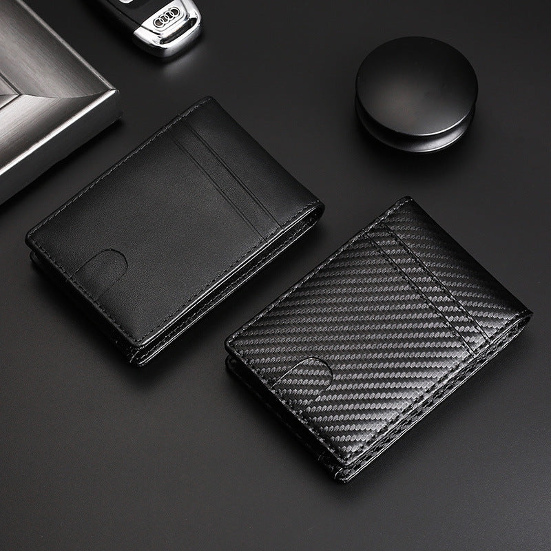 Men's Carbon Fiber Pattern First Layer Cowhide Leather Purses