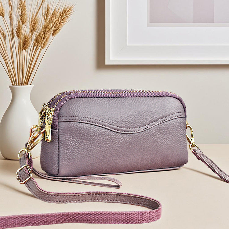 Women's Leather Mobile Hand Carrying Double Compartment Purses