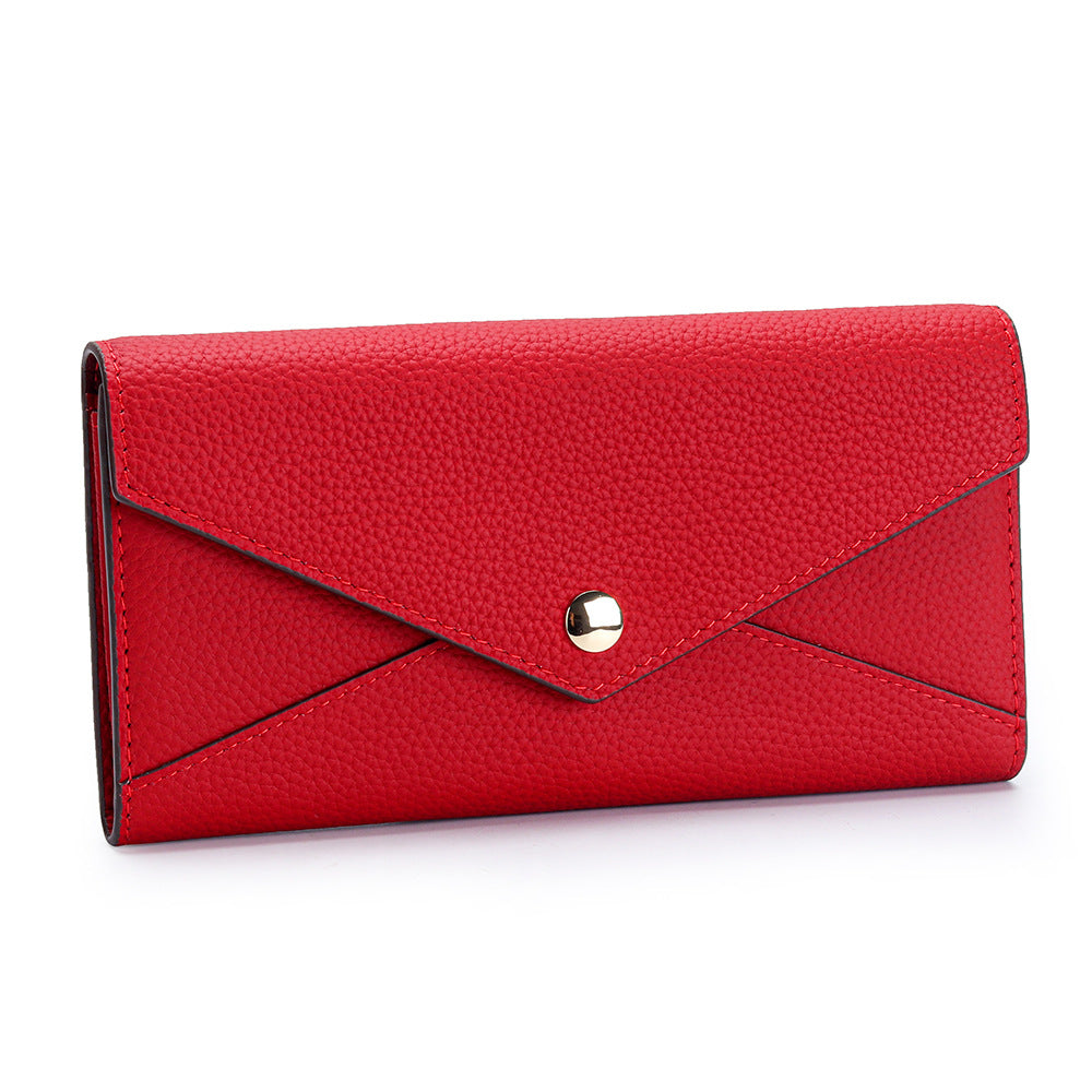 Women's First Layer Long Cowhide Contrast Color Fashion Stitching Large Ladies Wallet
