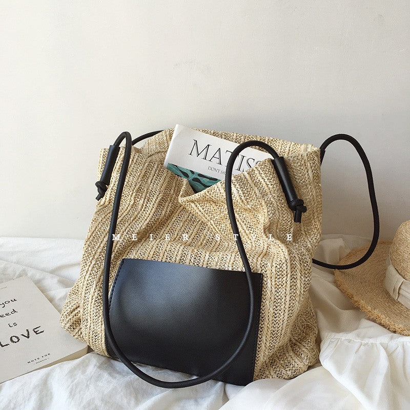 Vintage Weave Vacation Style Straw Large Shoulder Bags