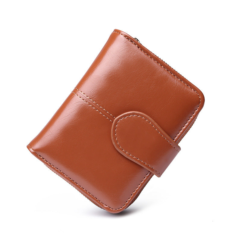Women's Short Korean Style Oil Wax Leather Coin Purses